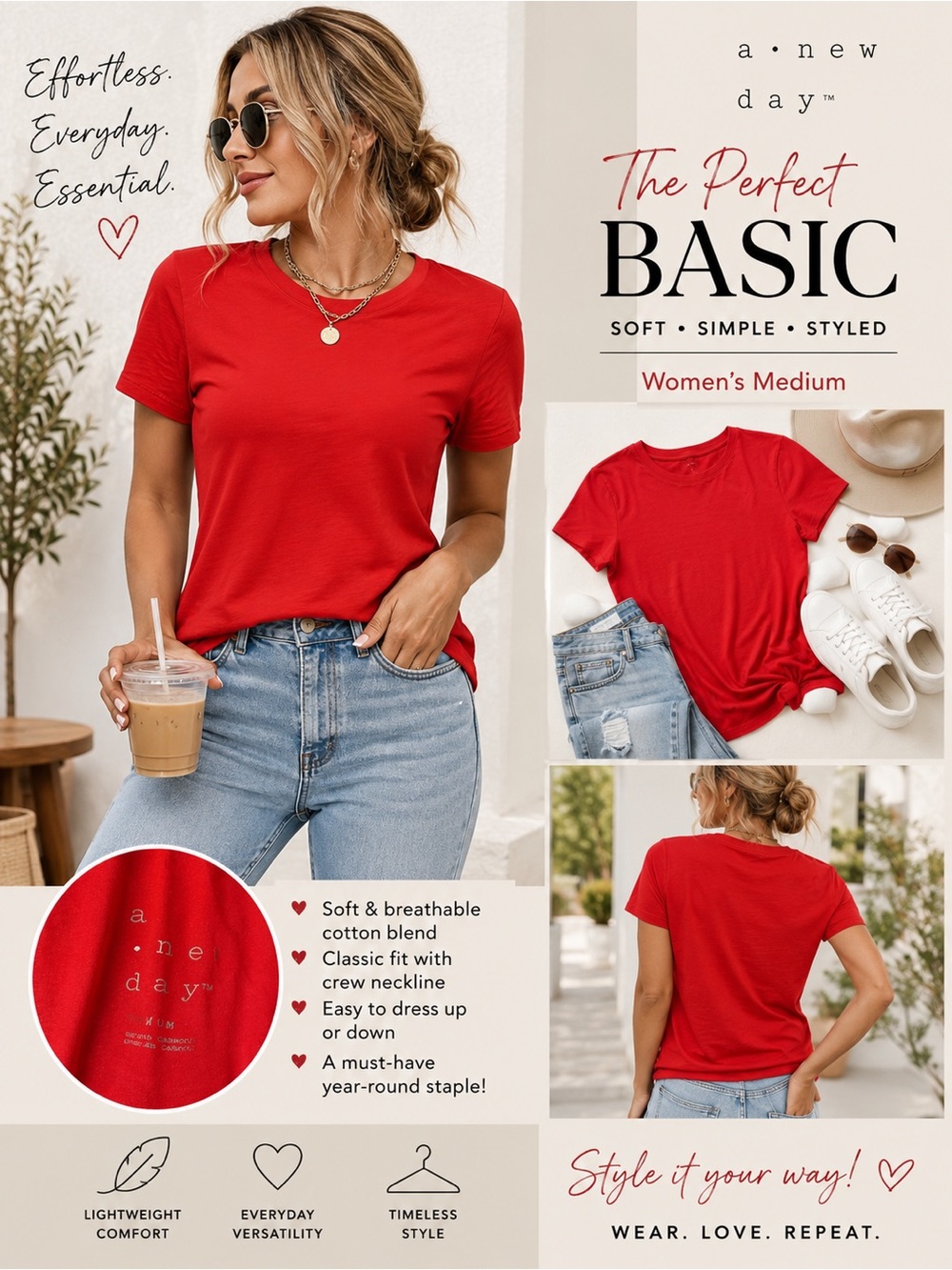 a new day Red Short Sleeve Crewneck Stretchy Tee